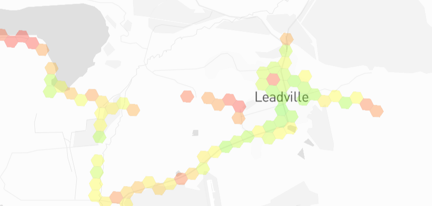 Leadville Coverage Map Screenshot Showing DIMO data along significant roadways