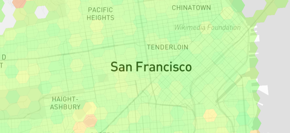 San Francisco Coverage Map Screenshot Showing DIMO data almost everywhere